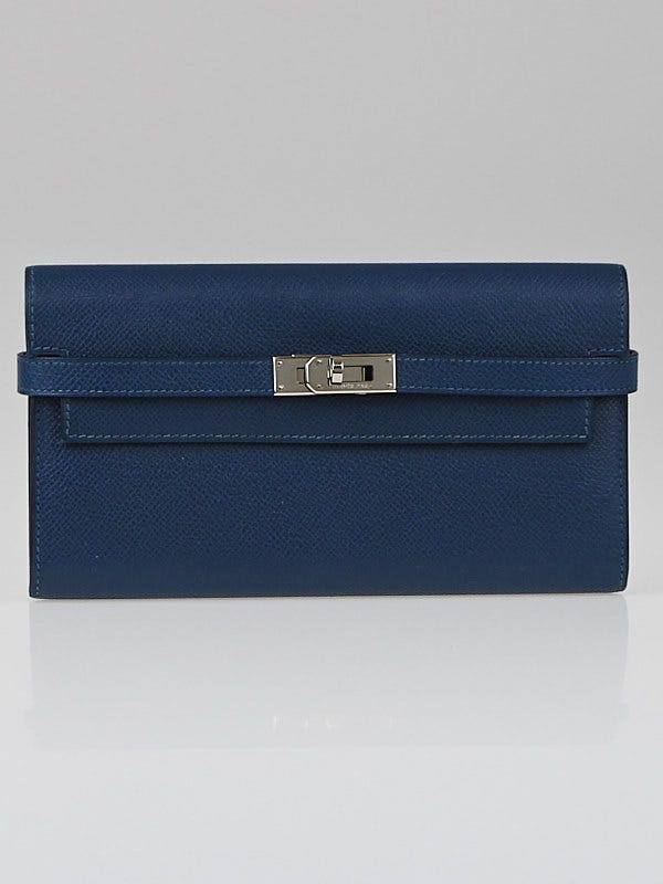 Hermes Blue Thalassa Epsom Leather Kelly Long Wallet