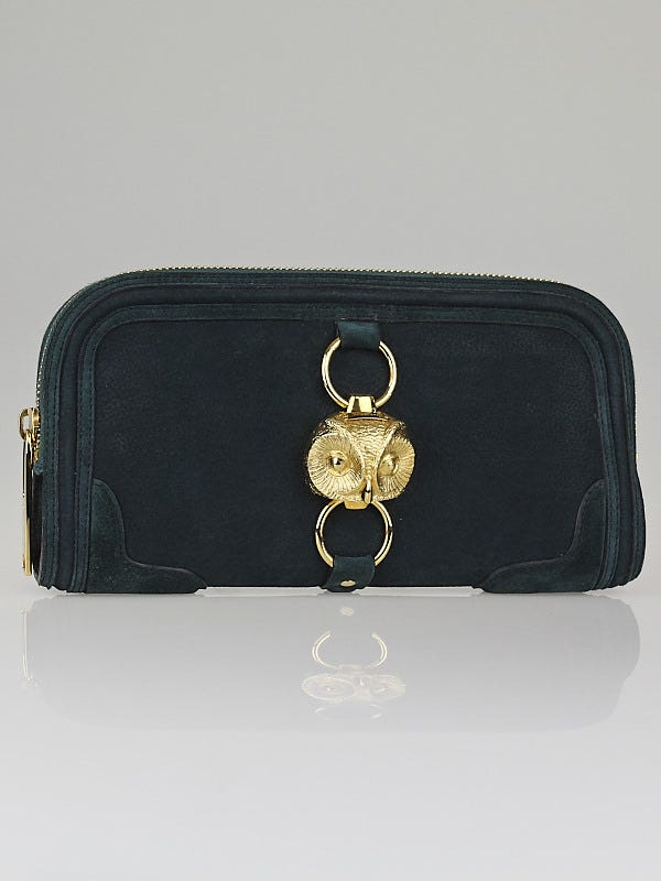Burberry Green Nubuck Leather Alma Owl Clutch Bag