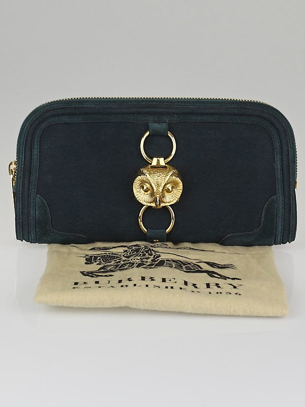 Burberry Green Nubuck Leather Alma Owl Clutch Bag - Yoogi's Closet