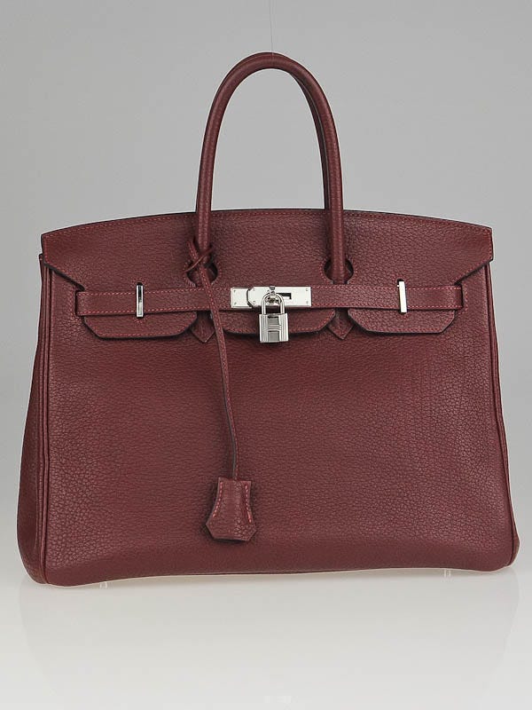 Hermes 35cm Rouge H Clemence Leather Palladium Plated Birkin Bag