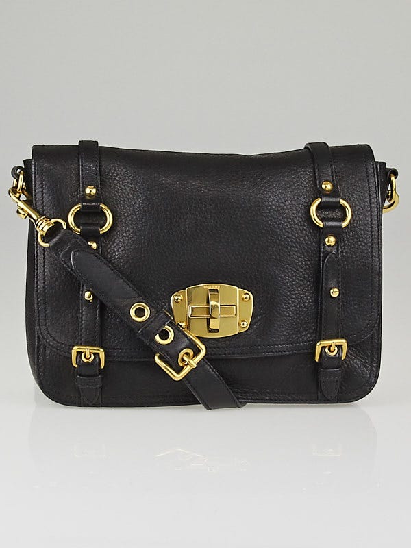 Miu Miu Black Cervo Leather Small East/West Pattina Satchel Bag RT0469