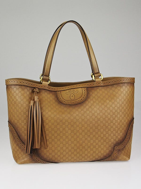 Gucci Honey Microguccissima Brogue Leather Large Duilio Tote Bag