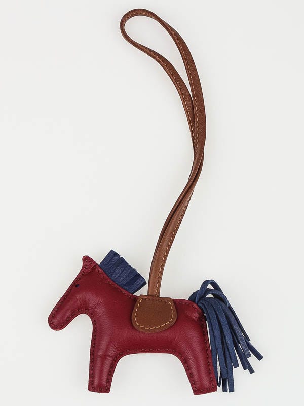 Hermes Rubis/Bleu de Malte/Fauve Milo Lambskin GriGri Rodeo Horse PM Bag Charm