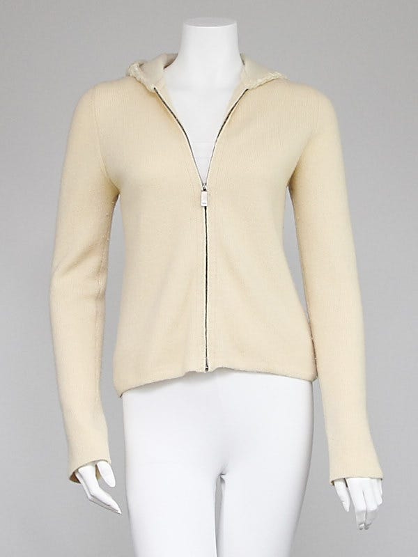 Gucci Cream Cashmere and Lamb Fur Hooded Sweater Size M