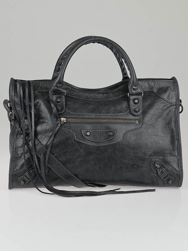 Balenciaga Anthracite Lambskin Leather Motorcycle City Bag