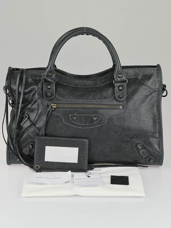 Balenciaga Anthracite Lambskin Leather Motorcycle City Bag