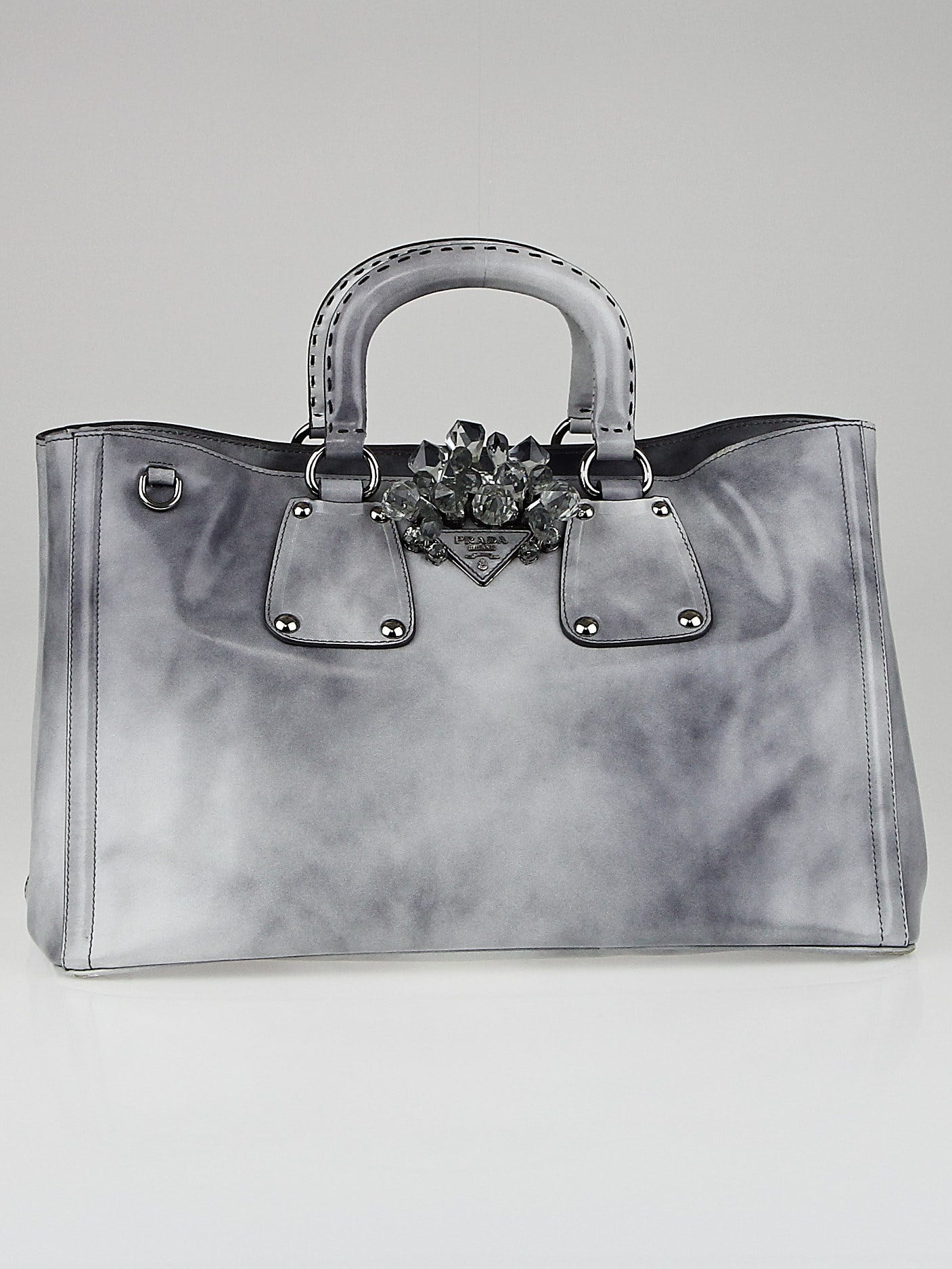 Prada Grigio Spazzolato Leather Crystal Encrusted Tote Bag BN1908 - Yoogi's  Closet