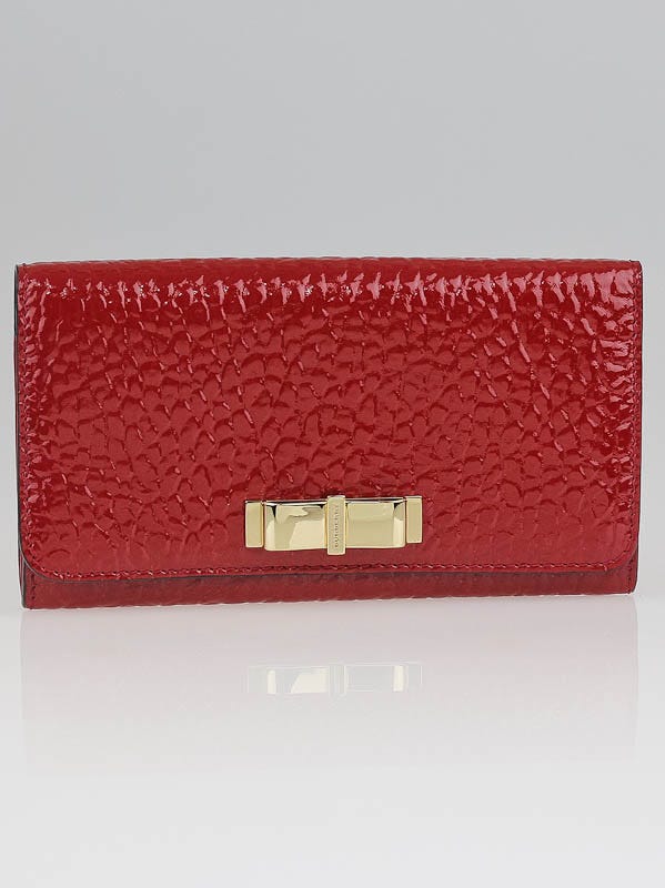 Burberry Military Red Grain Patent Leather Metal Bow Penrose Continental Wallet