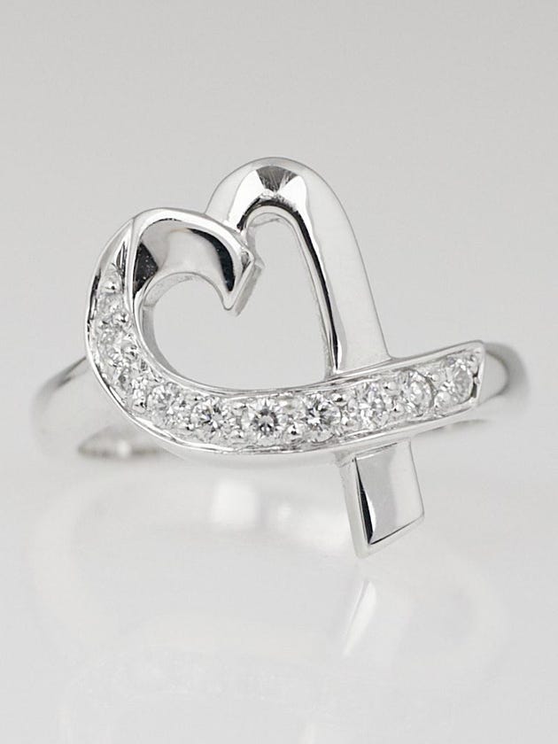 Tiffany & Co. 18k White Gold and Diamond Paloma Picasso Loving Heart Ring Size 4.5