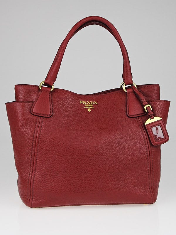Prada Rubino Vitello Daino Leather Side-Pocket Tote Bag