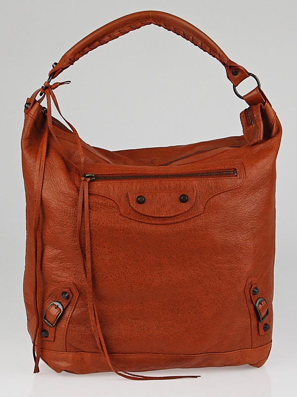 Balenciaga Orange Brule Lambskin Leather Day Bag