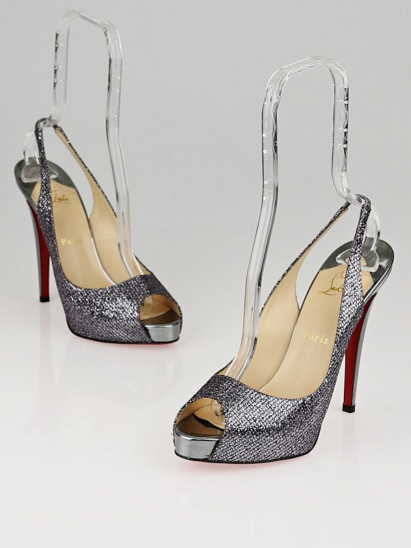 Christian Louboutin Silver/Anthracite Lady Glitter No Prive 120 Slingback Pumps Size 10/40.5