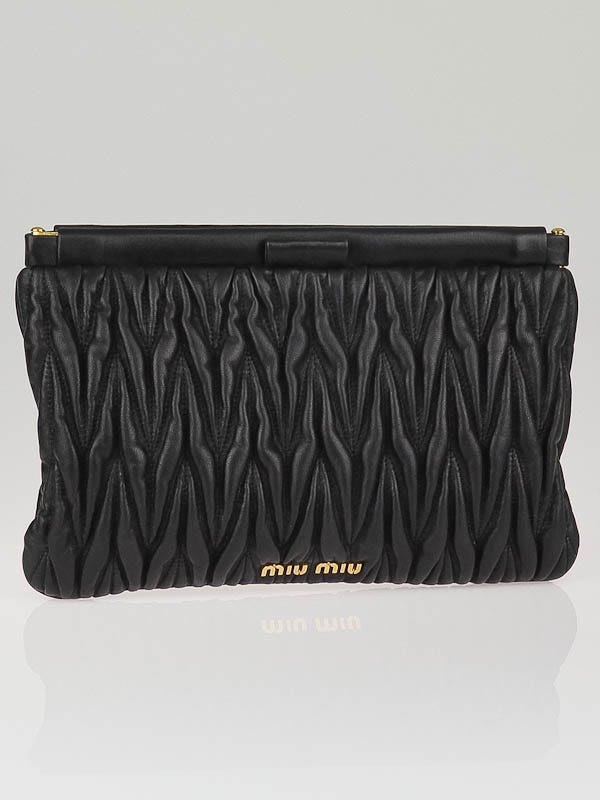 Miu Miu Black Matelasse Quilted Leather Frame Clutch Bag | Yoogi's