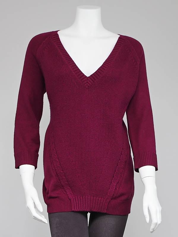 Burberry Brit Magenta Cotton/Cashmere V-Neck Sweater Size XL 