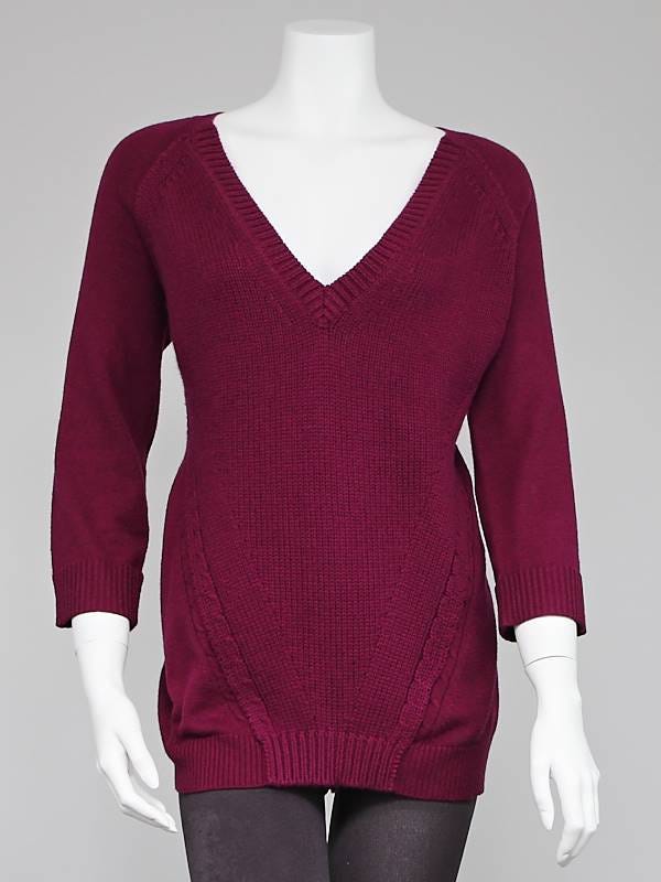 Burberry Brit Magenta Cotton/Cashmere V-Neck Sweater Size XL