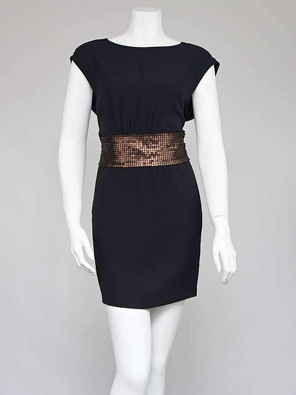 Fendi Black Silk Blend Sequin Sash Dress Size 6/40