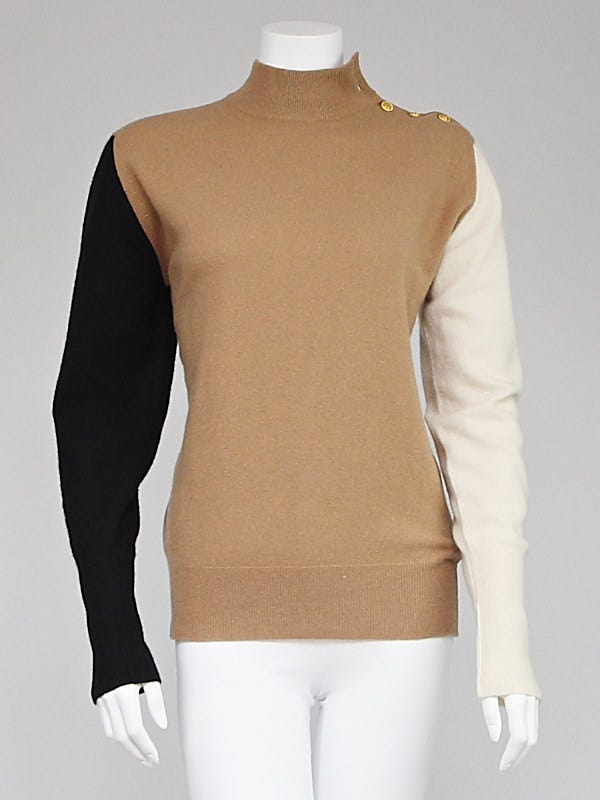 Chanel Beige Tri-Color Cashmere Sweater Size 1