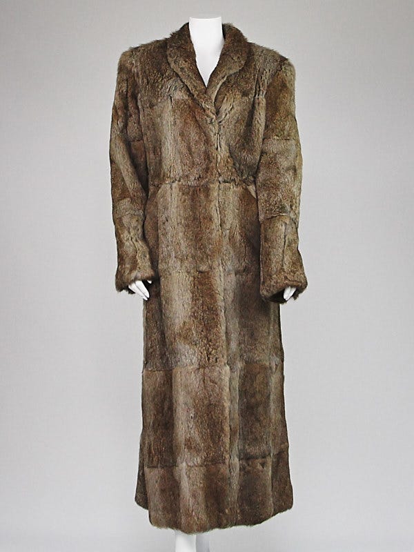 Giorgio Armani Brown Spanish Rabbit Fur Long Coat Size 14/48
