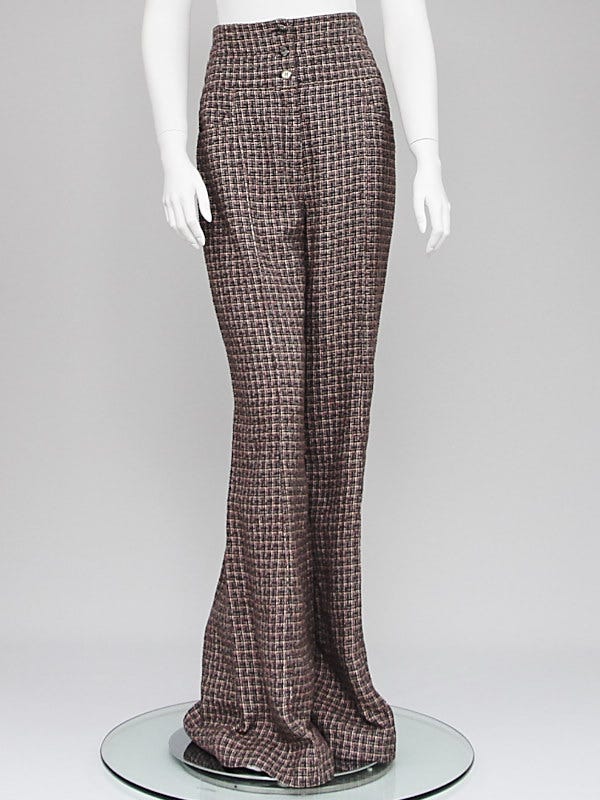 CHANEL Size 8 Black and White Tweed High Rise Wide Leg Pants Suit