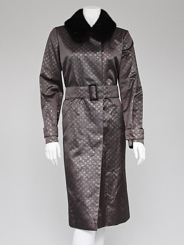 Louis Vuitton Silver Monogram Satin Mink Trench Coat Size 8/40