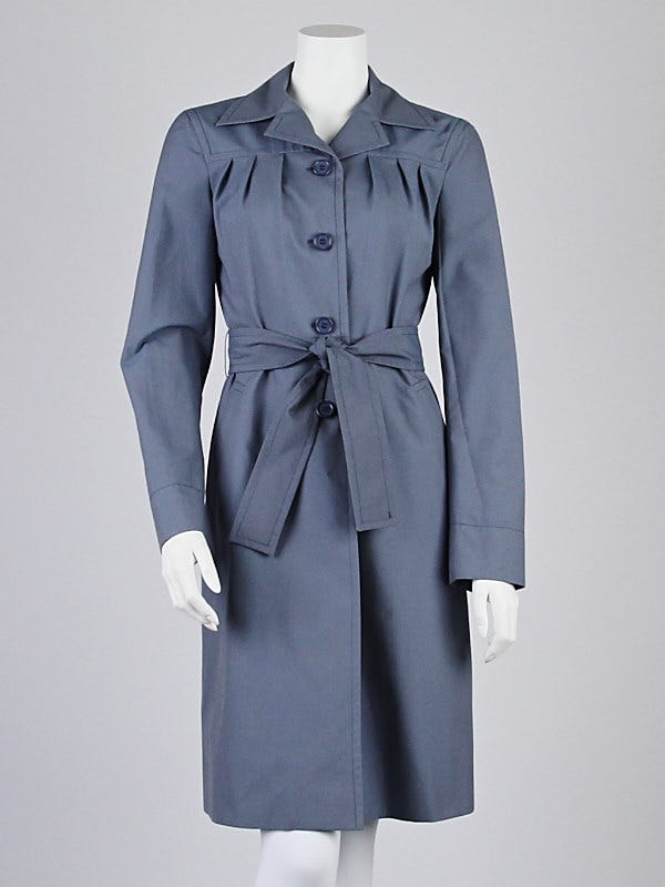 Prada Blue Polyester Belted Trench Coat Size 6/40