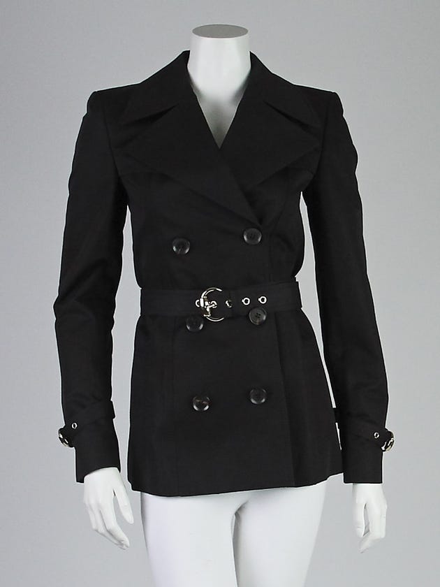 Gucci Black Cotton Blend Belted Short Trench Coat Size 4/38