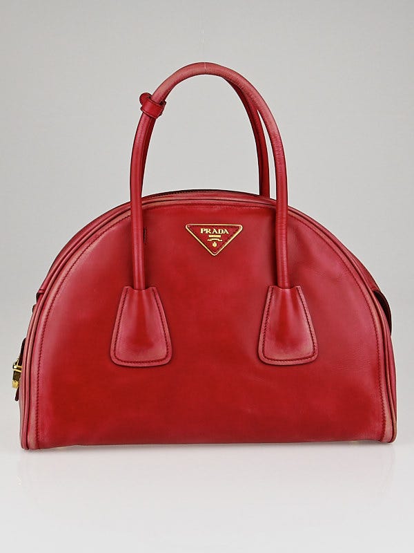 Prada Rosso Vitello Vintage Leather Bauletto Bowler Bag BL0876