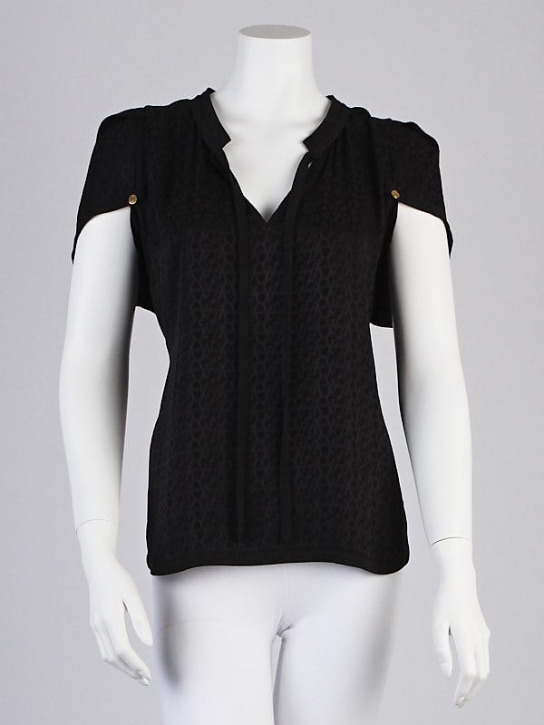 Louis Vuitton Black Monogram Silk Short-Sleeve Blouse Size 8/42