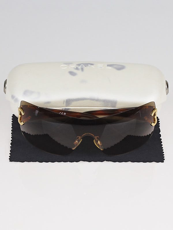 Chanel Brown Tortoise Shell Oversized Frame CC Logo 