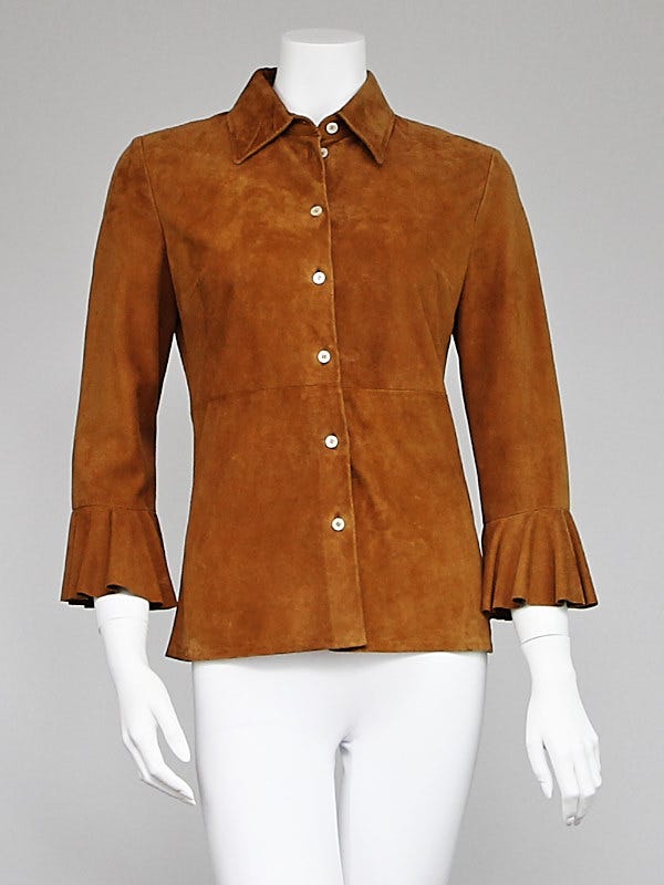 Celine Tan Chevre Suede Button Up Shirt Size 2/36