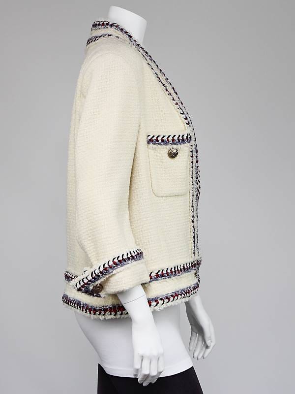 Chanel White Wool Tweed Jacket Size 18/50 - Yoogi's Closet