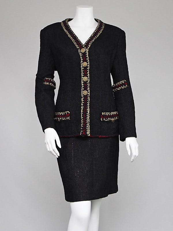 Chanel Navy Blue Tweed Paris-Shanghai Skirt Suit Size 16/48