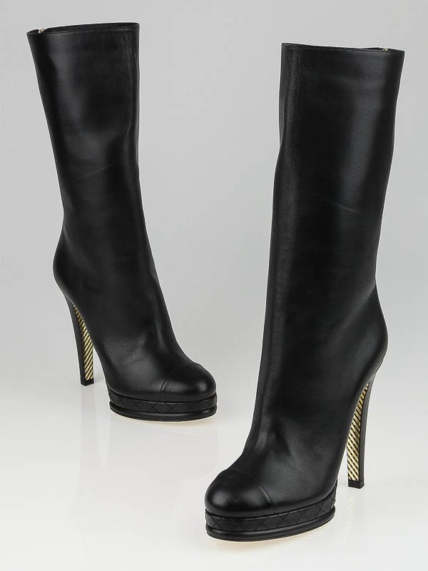 Chanel Black Leather CC Cap Toe Platform Boots Size 9/39.5