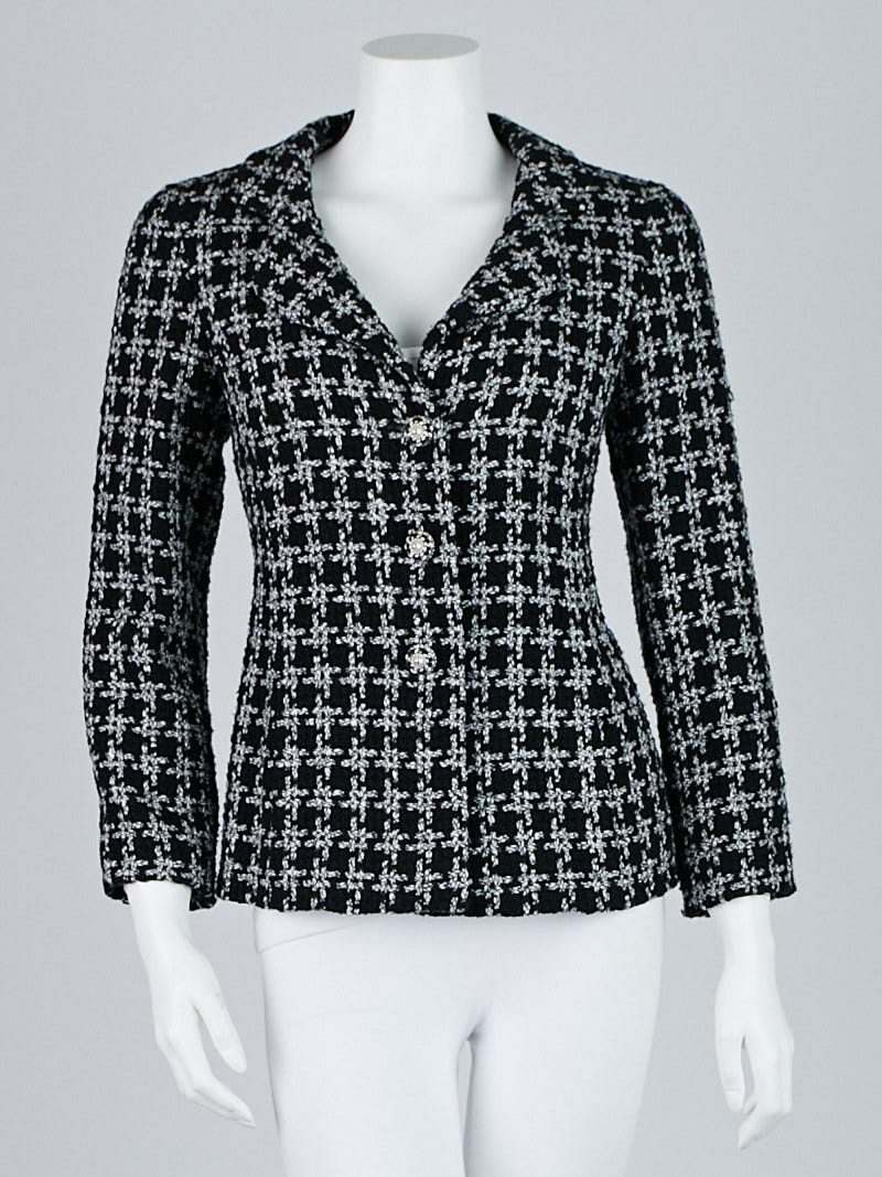 Jacket  Wool  silk tweed navy blue black  white  Fashion  CHANEL