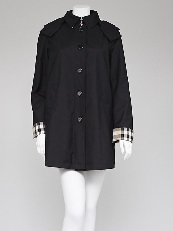 Burberry London Black Fabric Hooded Trench Coat Size 4