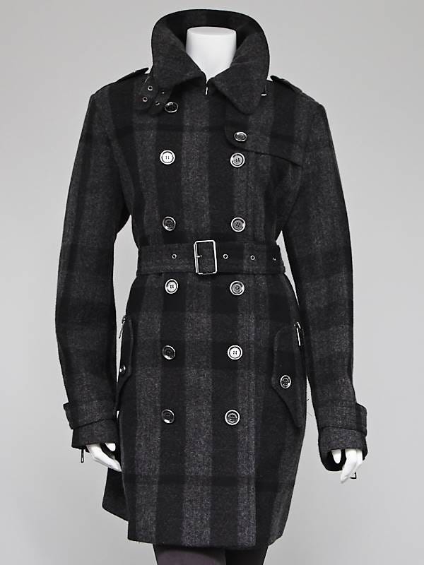 Burberry Brit Grey Check Cotton/Wool Bentham Belted Trench Coat