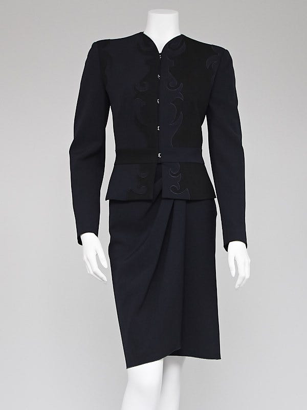 Emporio Armani Navy Blue Wool Blend Skirt Suit Size 6/40