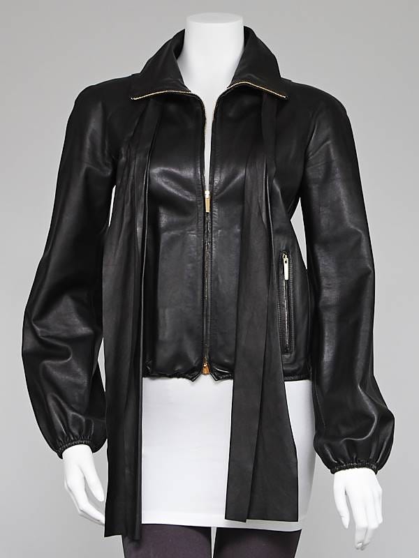 Gucci Black Leather Jacket with Scarf Size 6/40