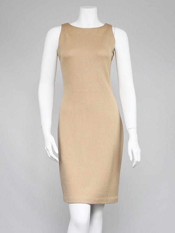 St. John Beige Wool Knit Sleeveless Dress Size 6