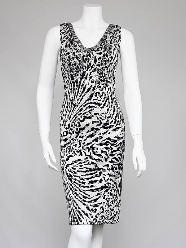 St. John Black/White Zebra Print Beaded Sleeveless Dress Size 4