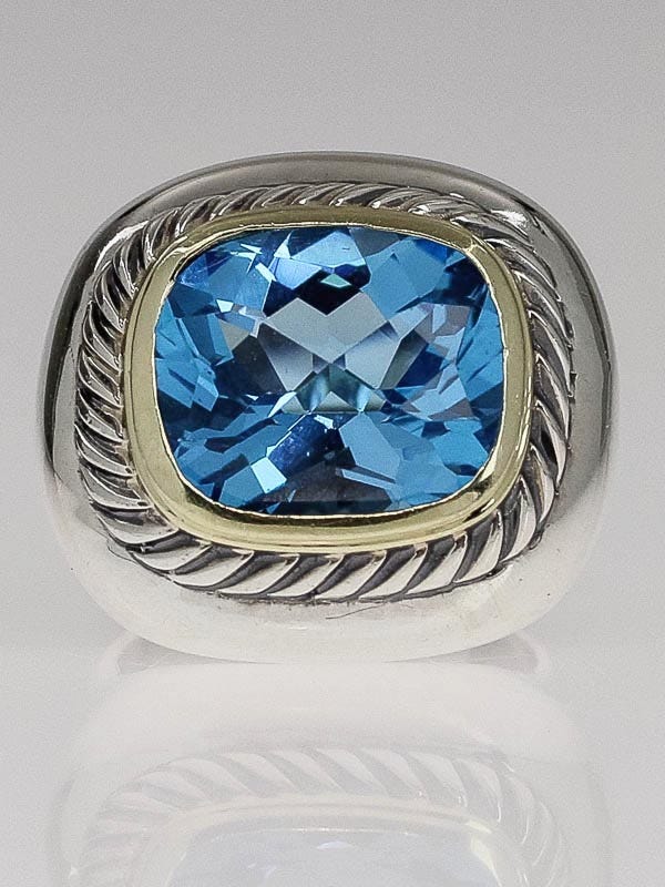 David Yurman Sterling Silver and Blue Topaz Ring Size 6.5