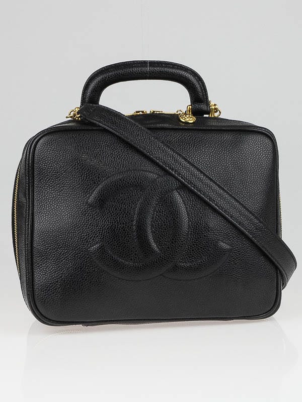 Chanel Black Caviar Leather CC Cosmetic Travel Case Bag