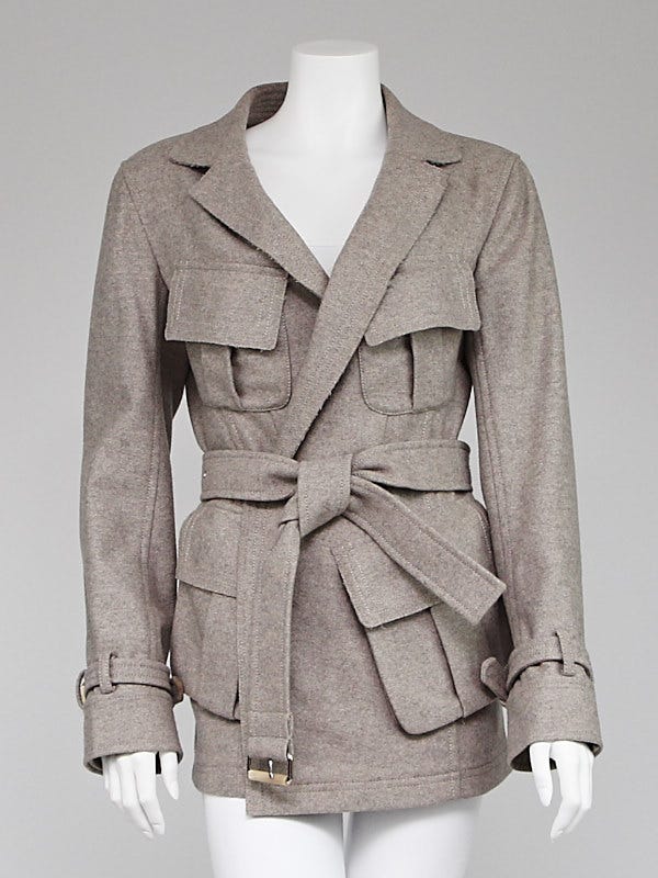 Donna Karan Grey Wool Belted Jacket Size 6