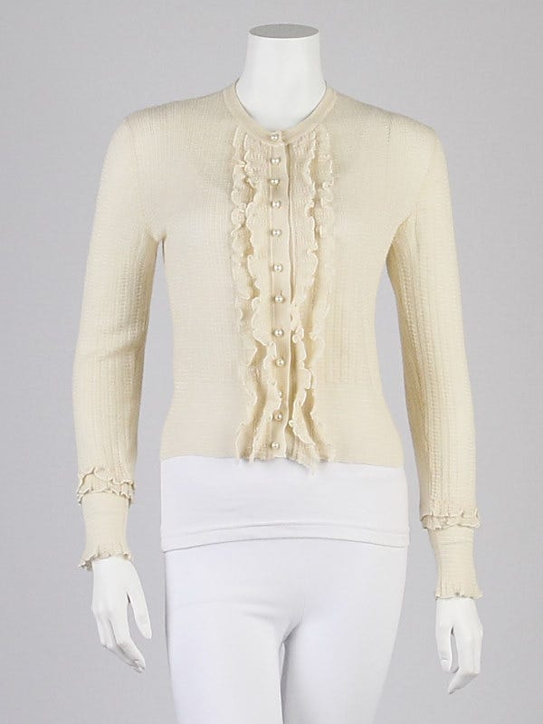 Louis Vuitton White Cashmere Cardigan Sweater Size S