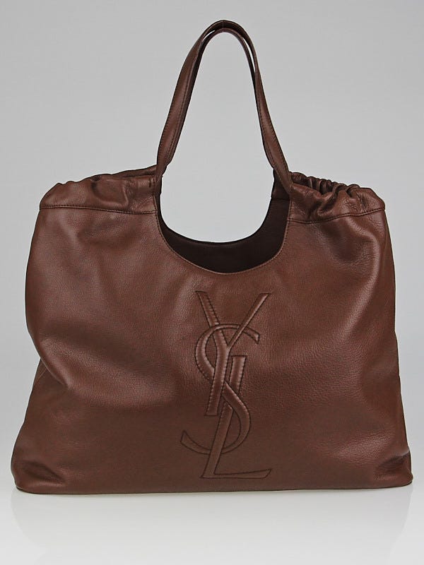 Yves Saint Laurent Brown Leather Belle De Jour Cabas Logo Tote Bag