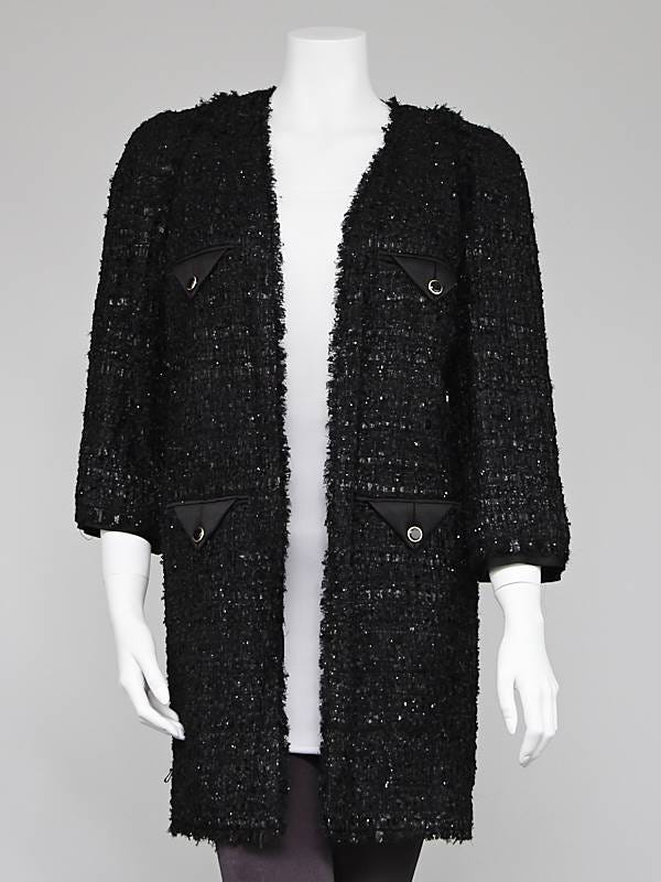 Chanel Black Fantasy Tweed Shimmer Coat Size 8/40 | Yoogi's Chanel Black Fantasy Tweed Shimmer Coat Size 8/40 | Yoogi's