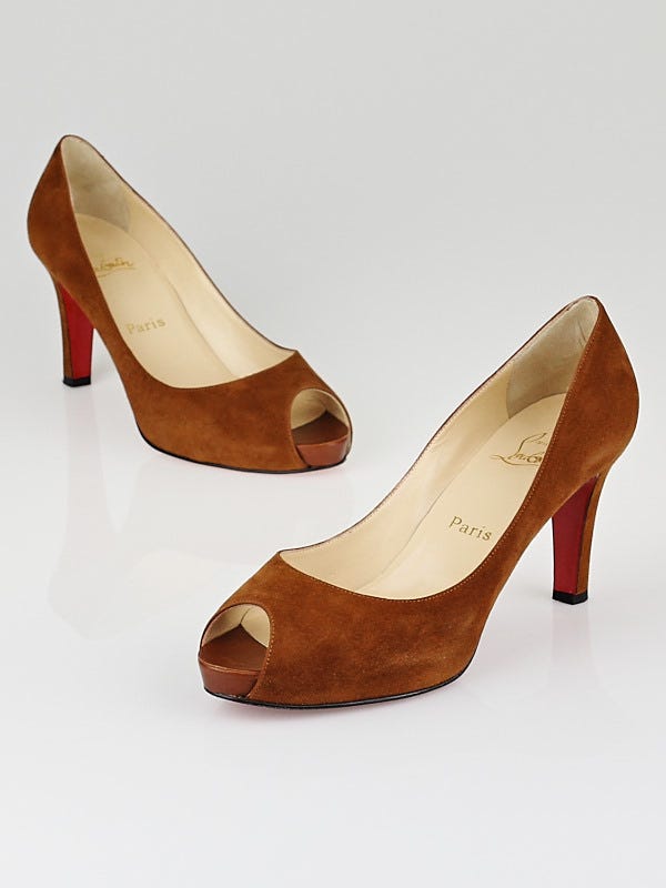 Christian Louboutin Tobacco Suede Very Prive Peep Toe Pumps Size 9.5/40