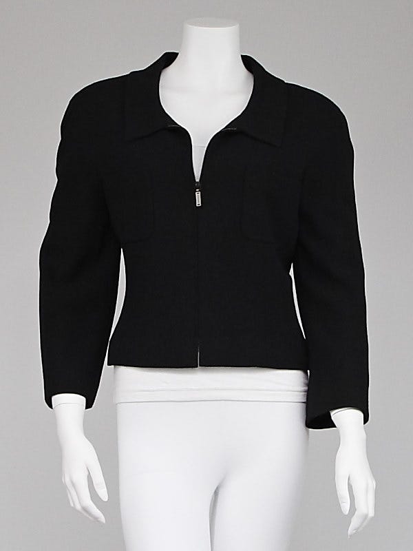 Chanel Black Wool Cropped Zip Jacket Size 10/42