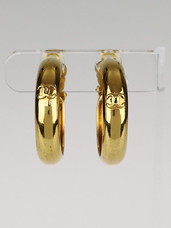 Chanel Goldtone CC Logo Hoop Clip-On Earrings