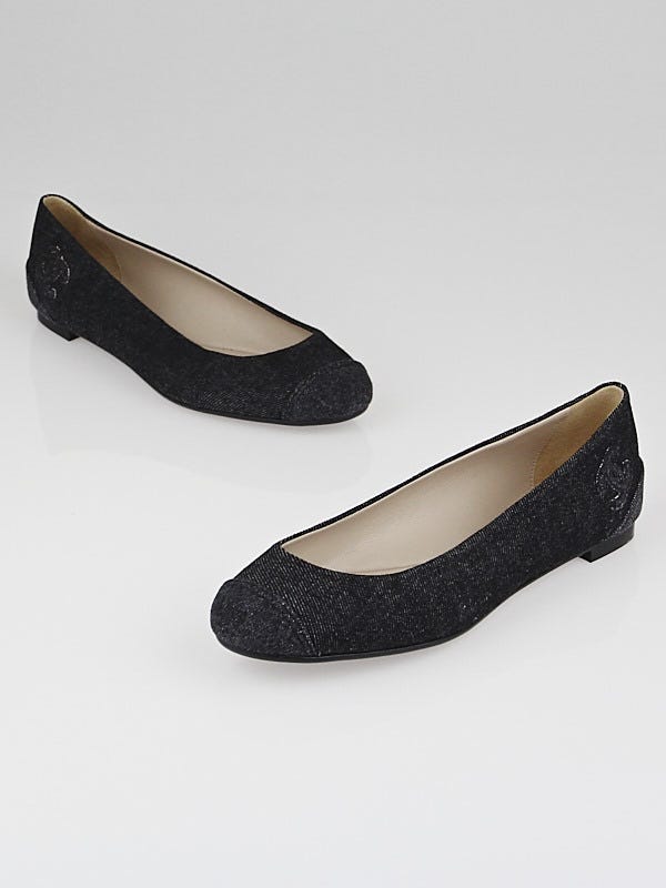 Chanel Black Denim CC Ballet Flats Size 8/38.5
